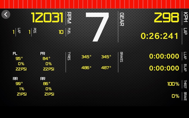 sim racing dashboard iphone screenshot 2