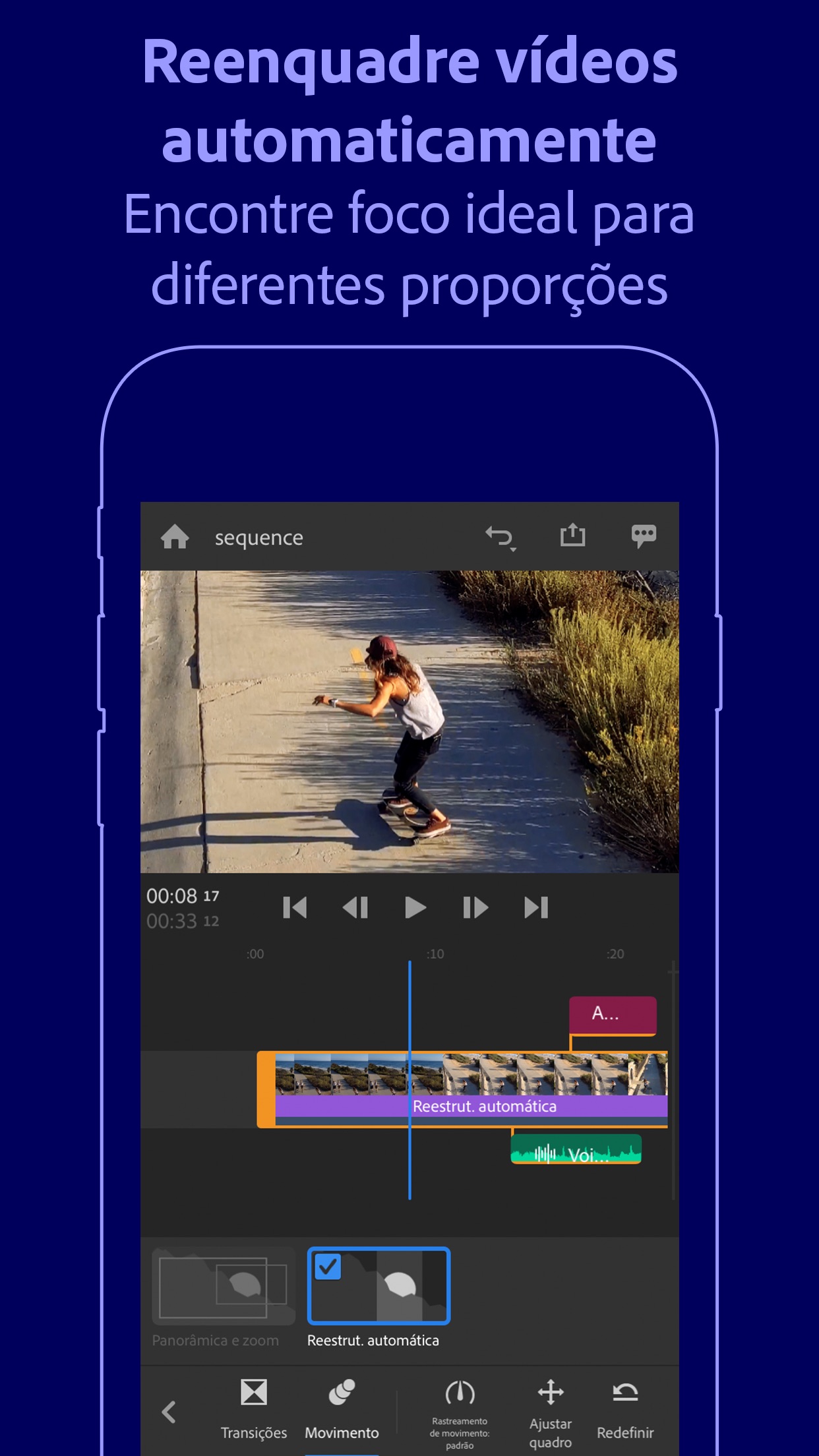 Screenshot do app Adobe Premiere Rush para Vídeo