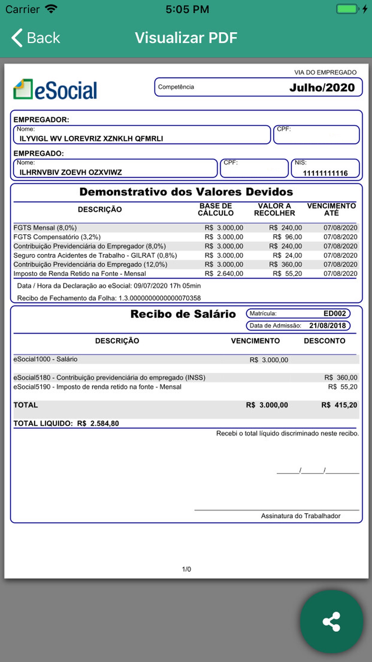 Screenshot do app eSocial Doméstico