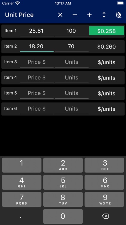 Quick Unit Price Comparison