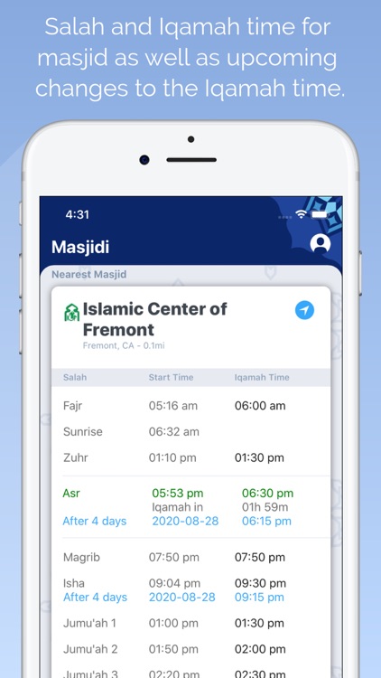 Masjidi-Salah and Iqamah times