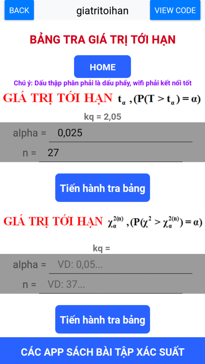 Tra giá trị tới hạn