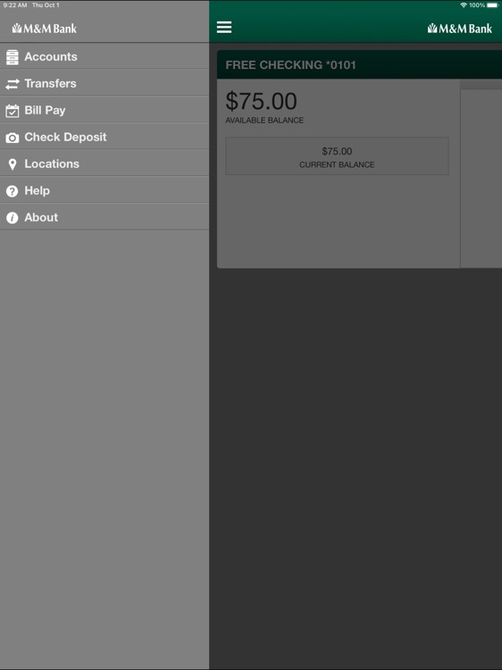 M&M Bank Mobile for iPad