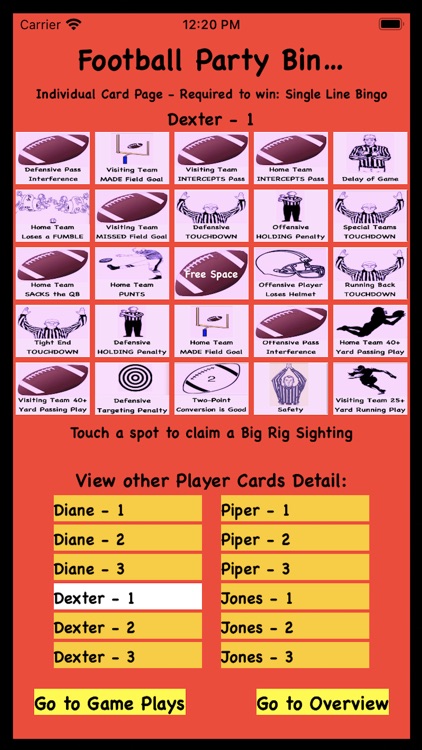 Football Party Bingo