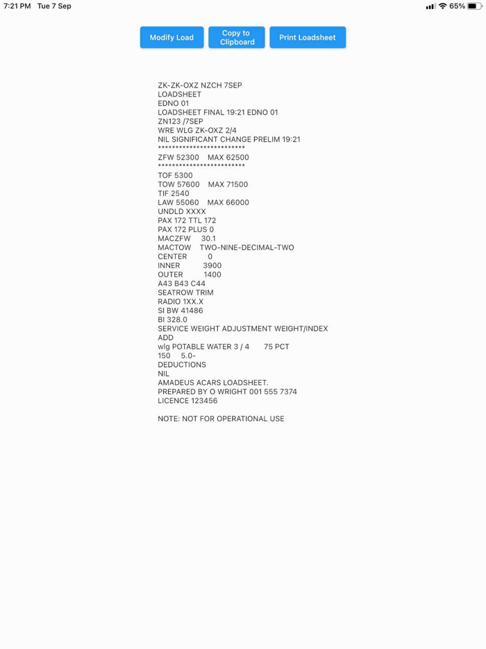 Dummy Loadsheet A320