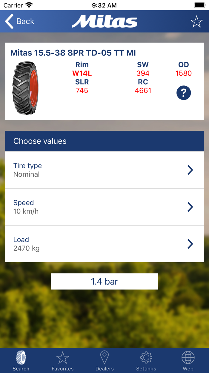 Mitas Tyre Pressure calculator