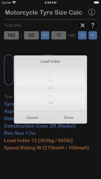 Motorcycle Tyre Size Calc screenshot-3