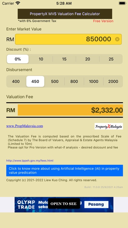 PropertyX MVS Valuation Fee