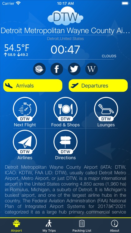 Detroit Airport (DTW) + Radar
