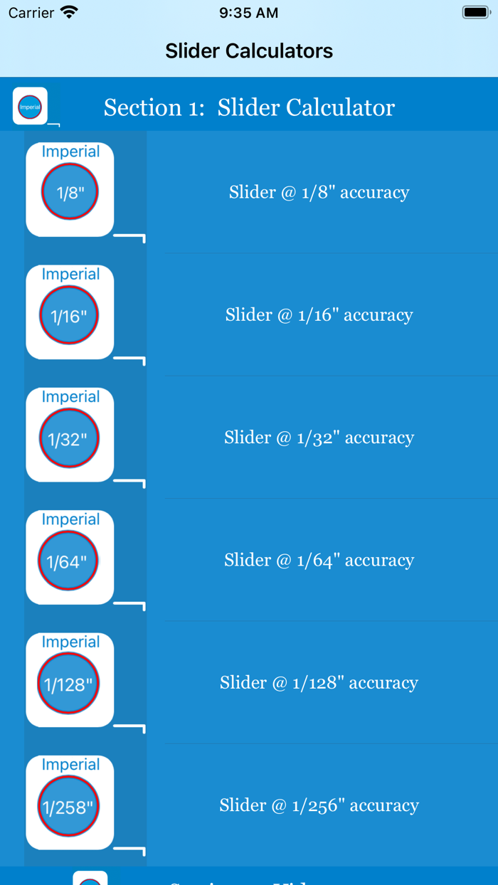 Slider Imperial Calculator