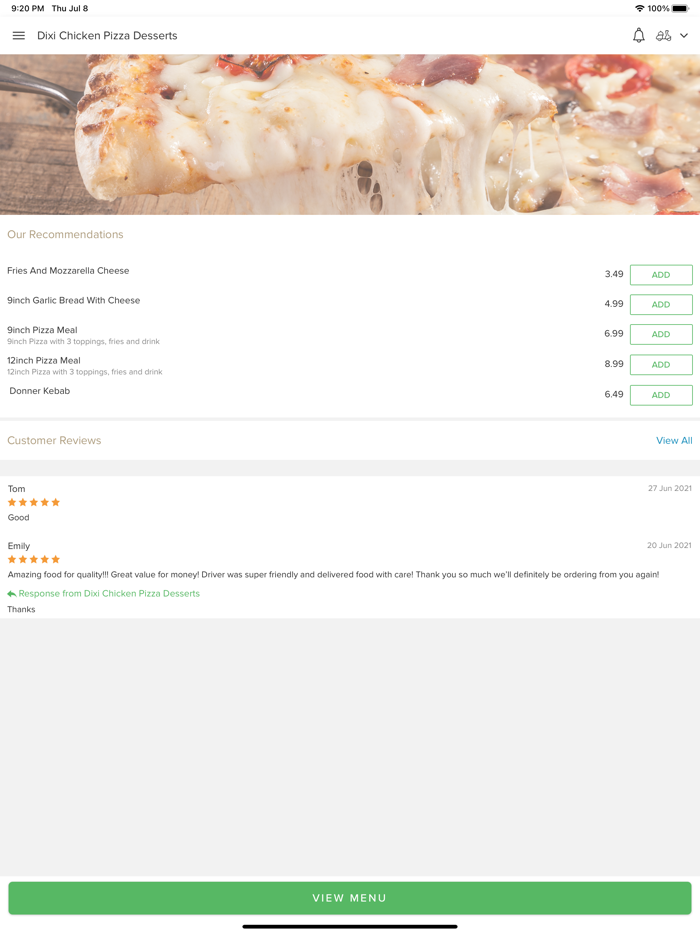 Dixi Chicken Pizza Desserts