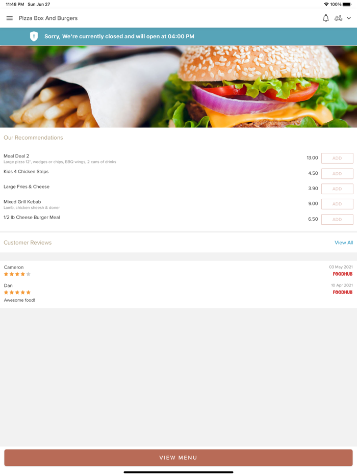 Pizza Box and Burgers