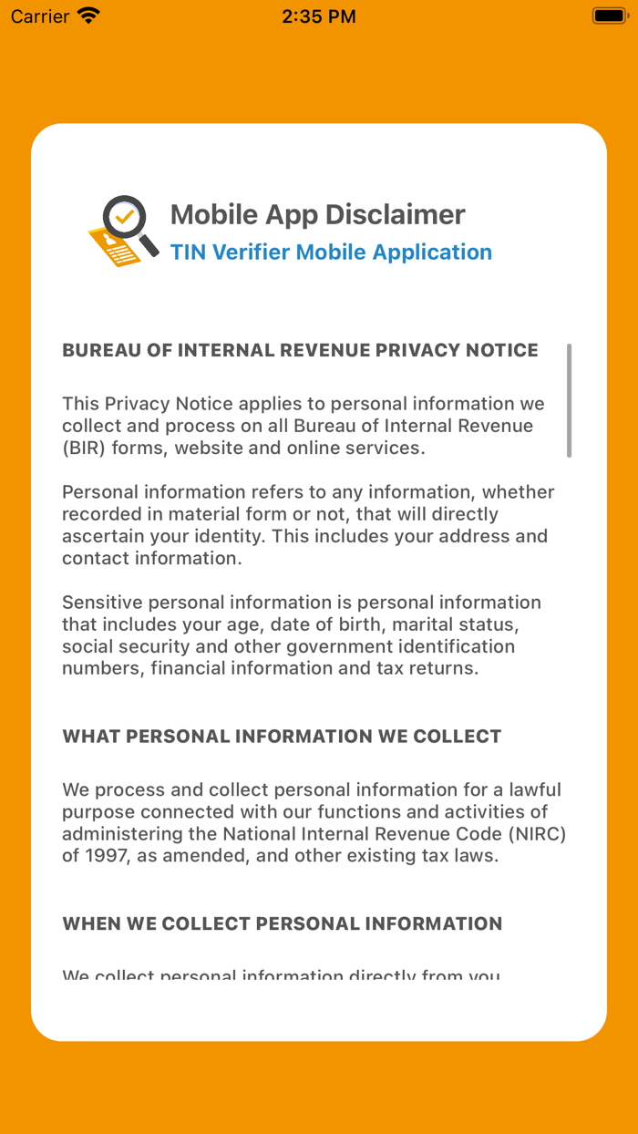 TIN Verifier Mobile App