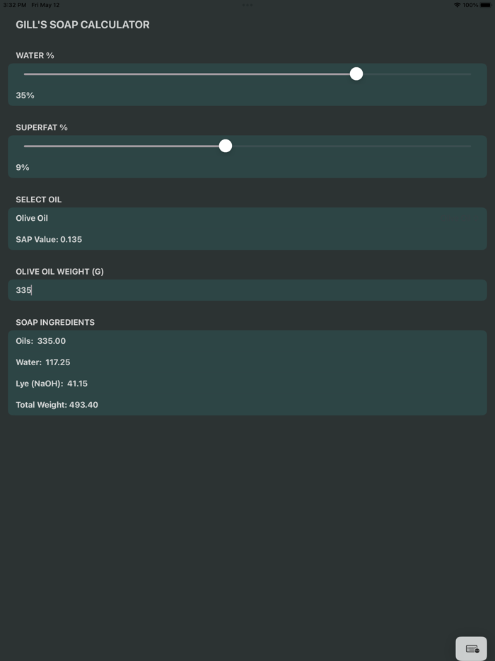 Gills Soap Calculator