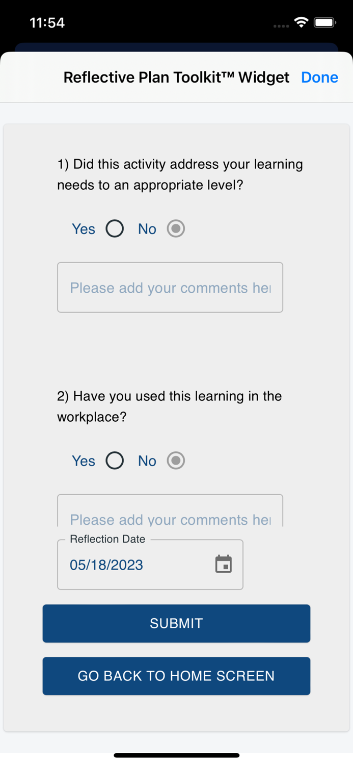 Reflective Plan Toolkit Widget