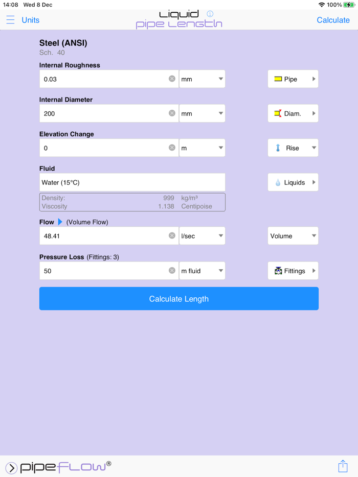 Pipe Flow Liquid Pipe Length