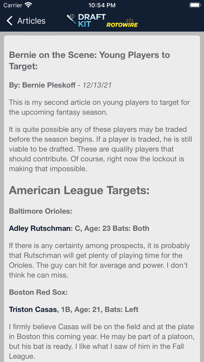 Fantasy Baseball Draft Kit 22