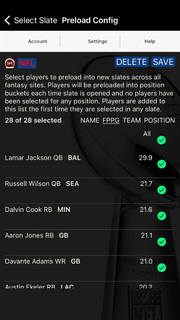 DFS Bulk Lineup Generator