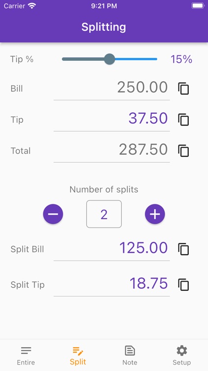 Tip Calculator bill tip split