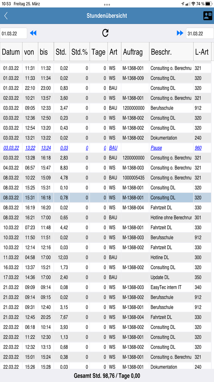 EasyTec mobile Zeiterfassung