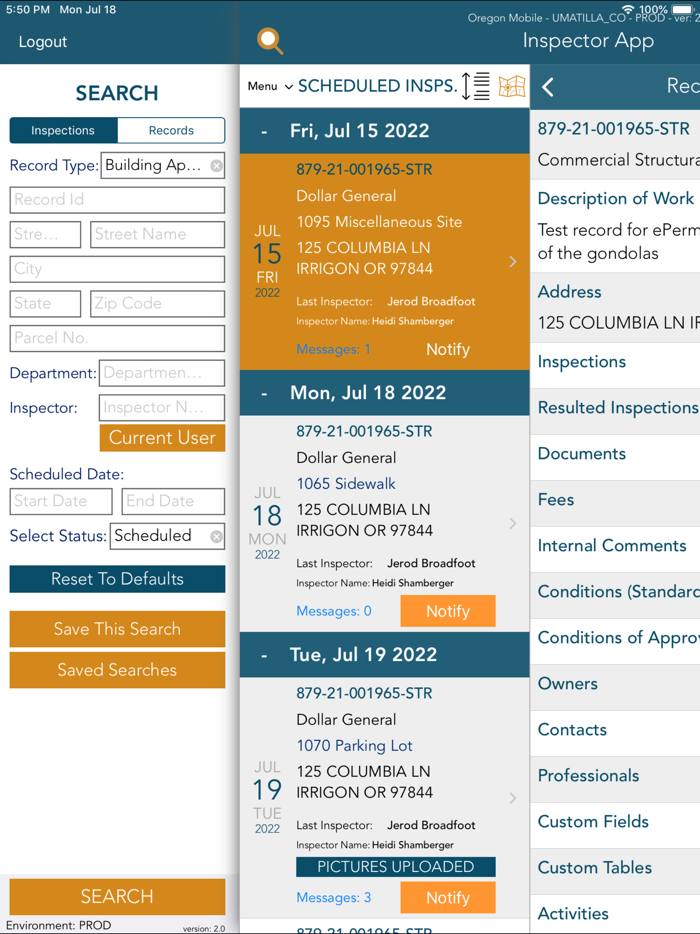 Oregon Inspector App