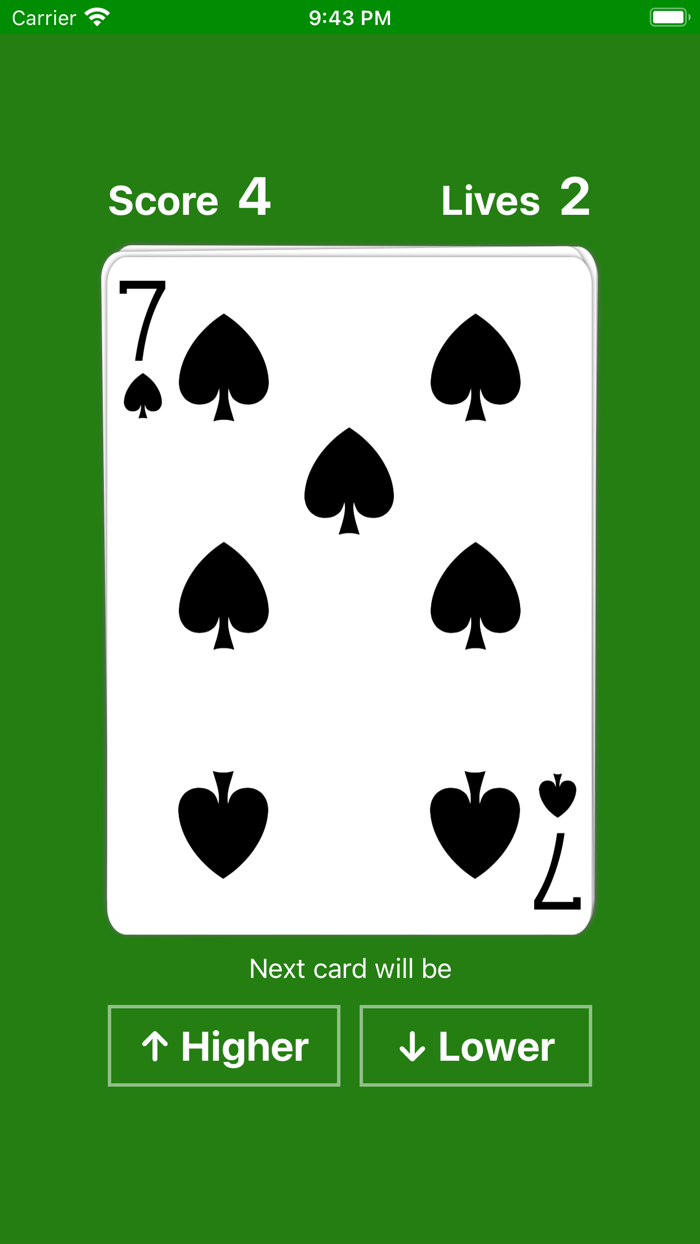 Higher or Lower card game easy