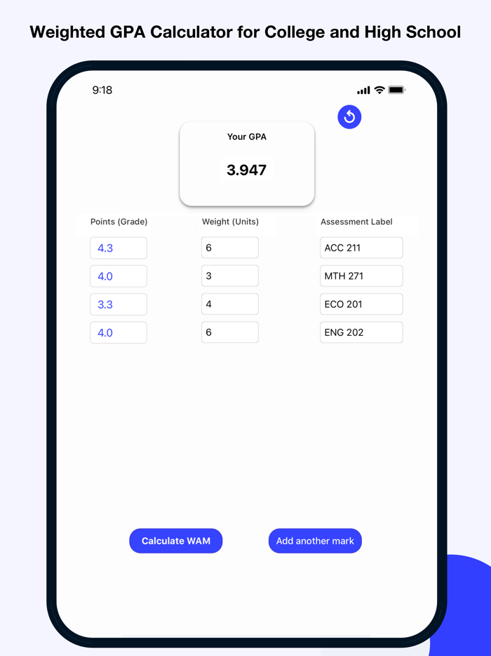Weighted GPA Calculator