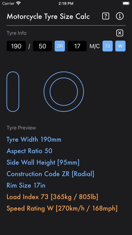 Motorcycle Tyre Size Calc