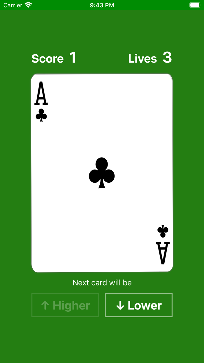 Higher or Lower card game easy