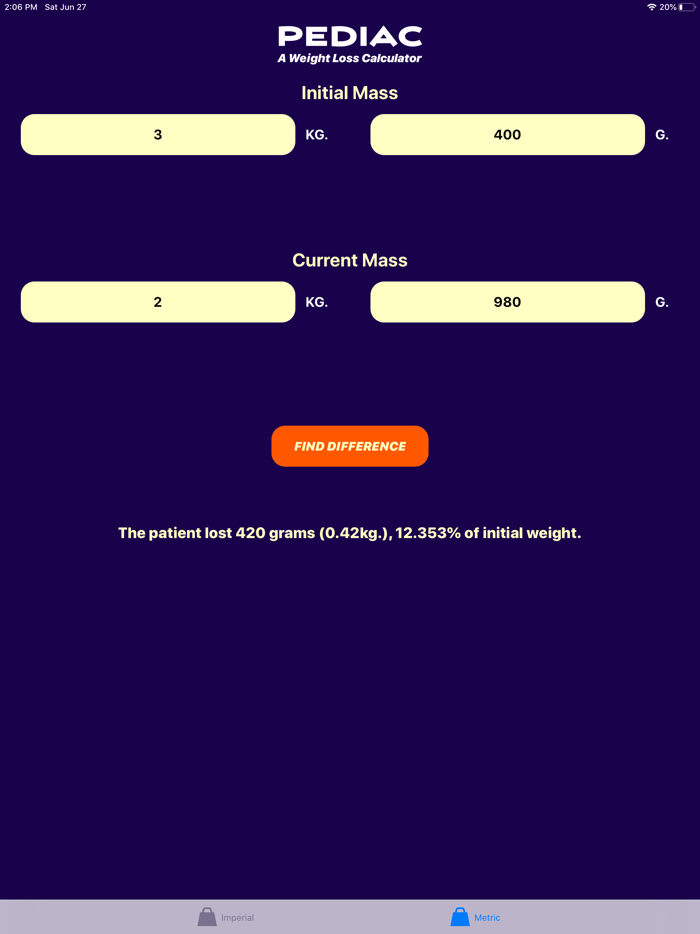 Pediac Weight Calculator