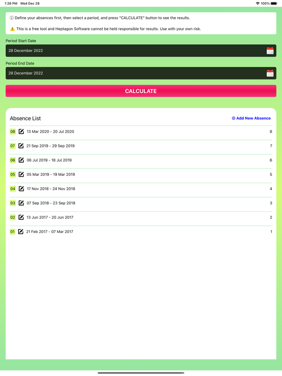 Absence Calculator screenshot 2