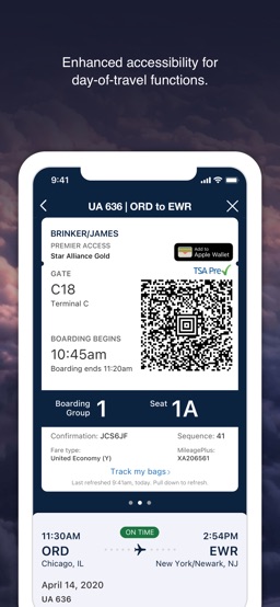 United Airlines app screenshot
