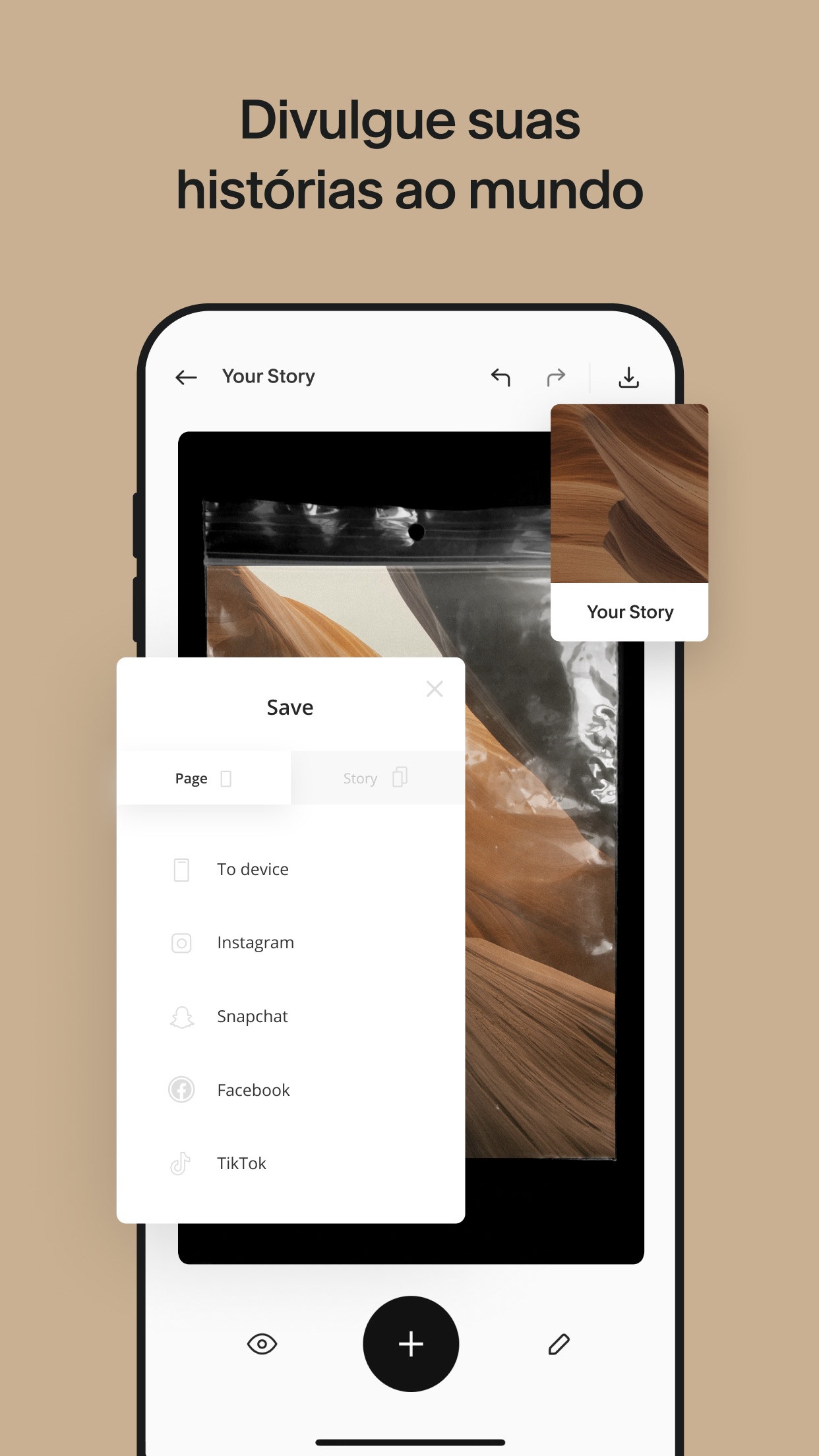 Screenshot do app Unfold — Editor de Histórias