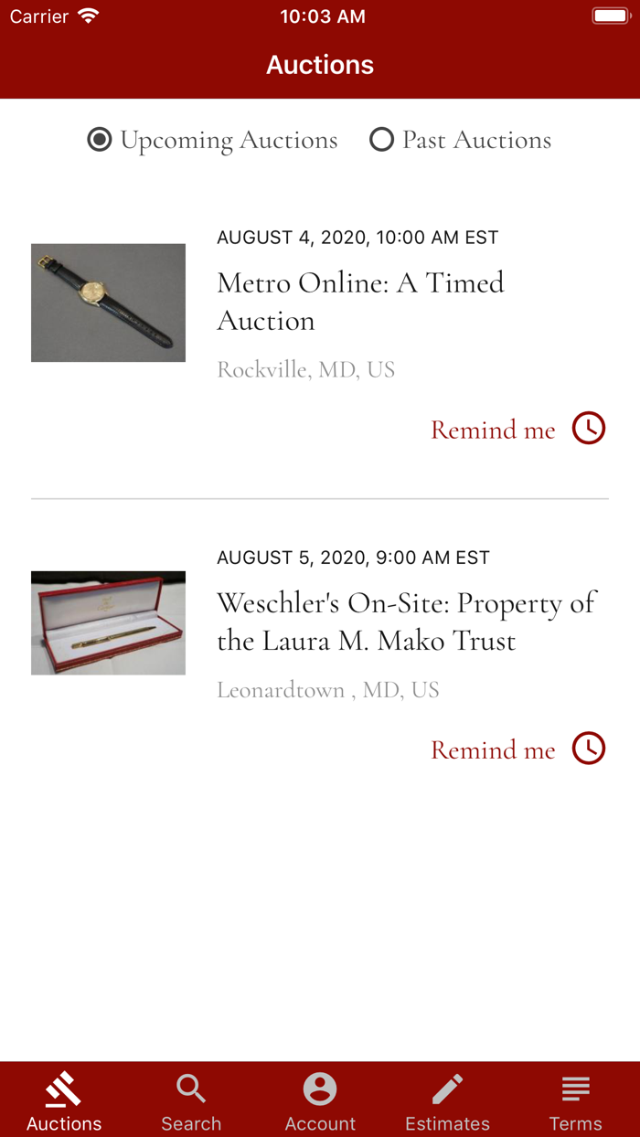 Weschlers Live Bidding