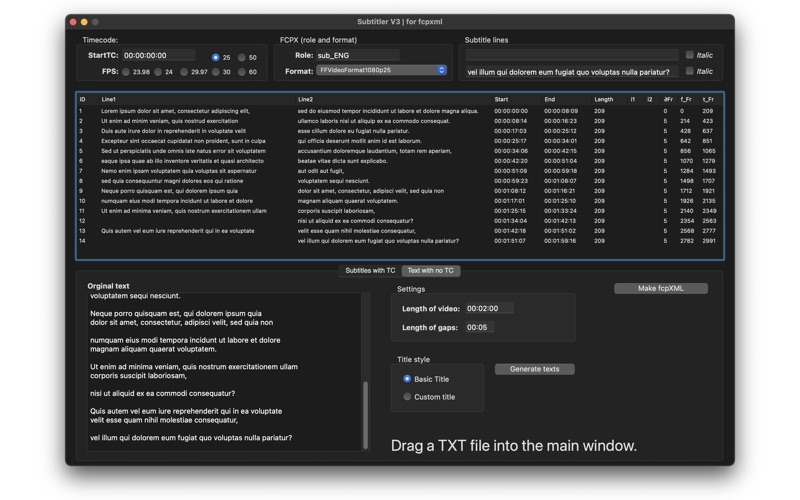 Subtitler for fcpxml