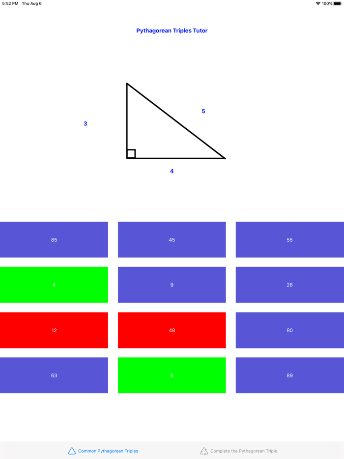 Pythagorean Triples Tutor