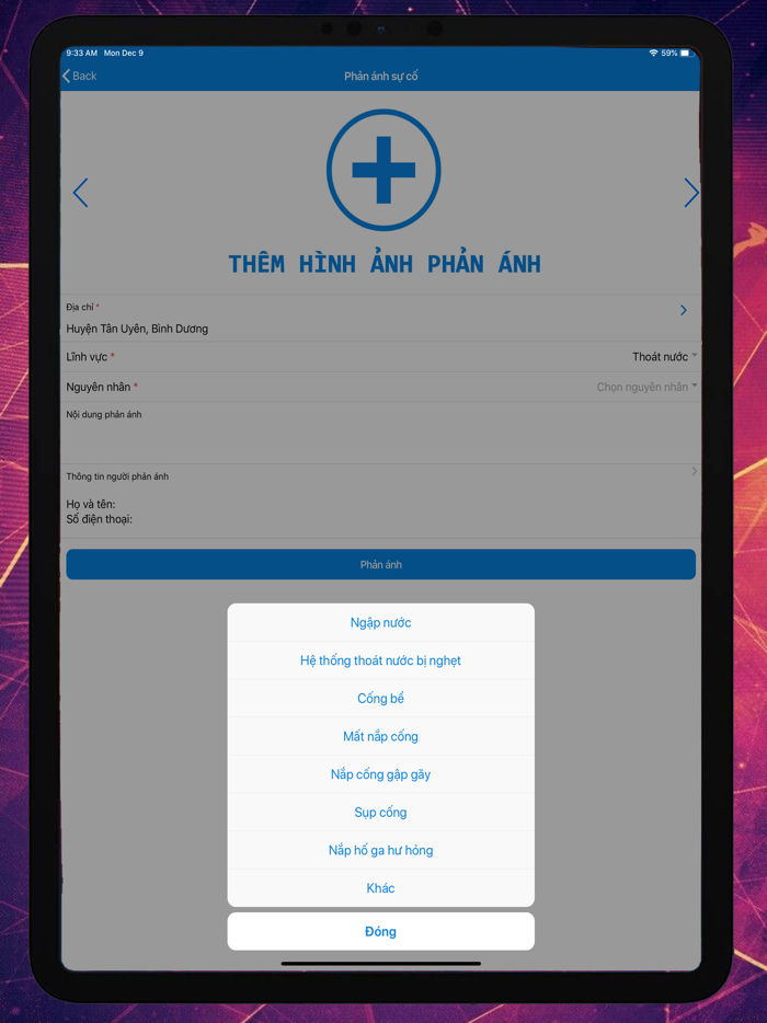 Phản ánh sự cố Bình Dương