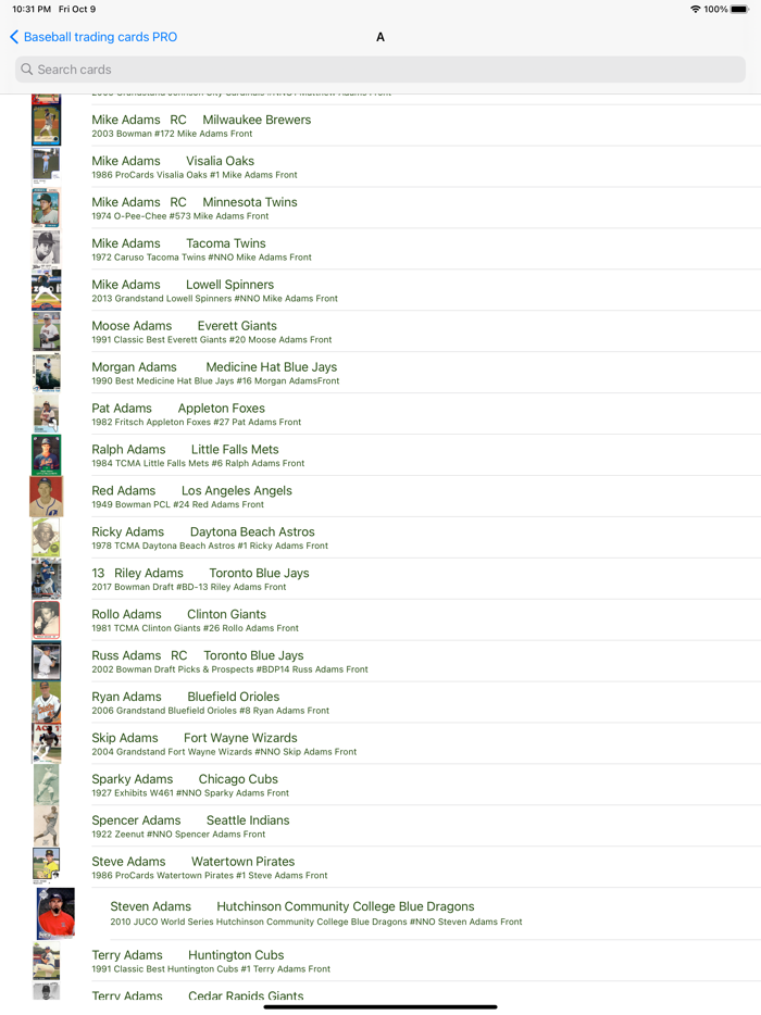 Baseball trading cards Light