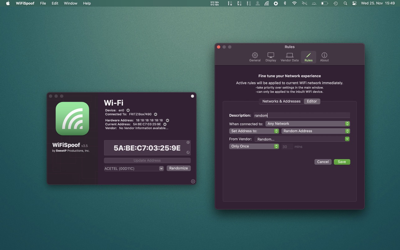 WiFiSpoof 3.8.5 - Change your WiFi MAC address