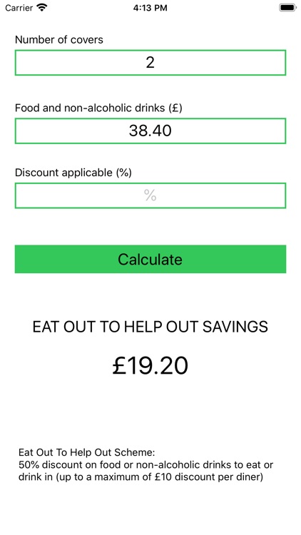 Eat Out To Help Out Calculator