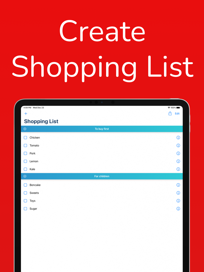 Shopping List Grocery Planner