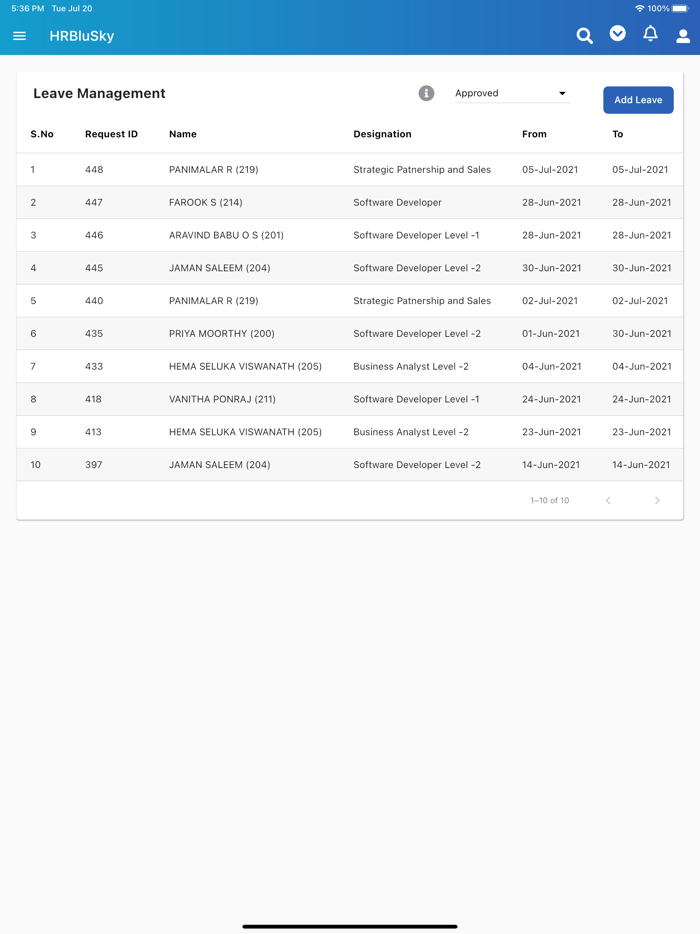 HRBluSky User Portal