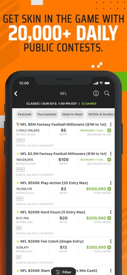 DraftKings Fantasy Football app screenshot