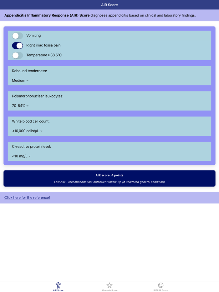 Pocket Appendicitis Score