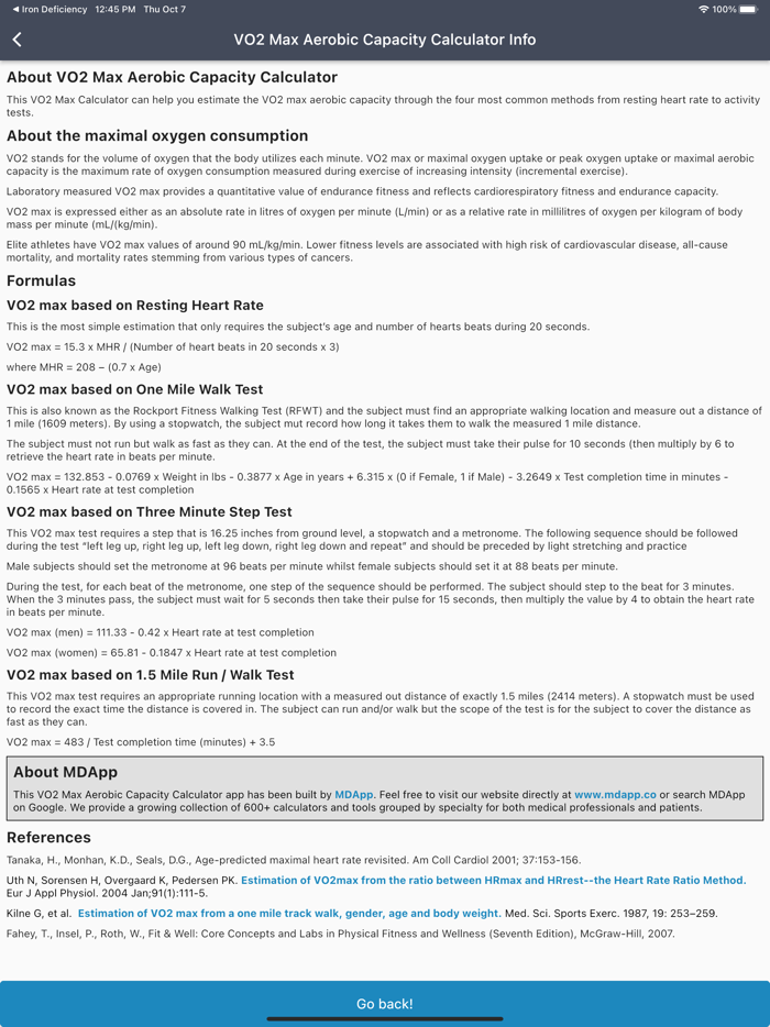VO2 Max Aerobic Capacity Calc