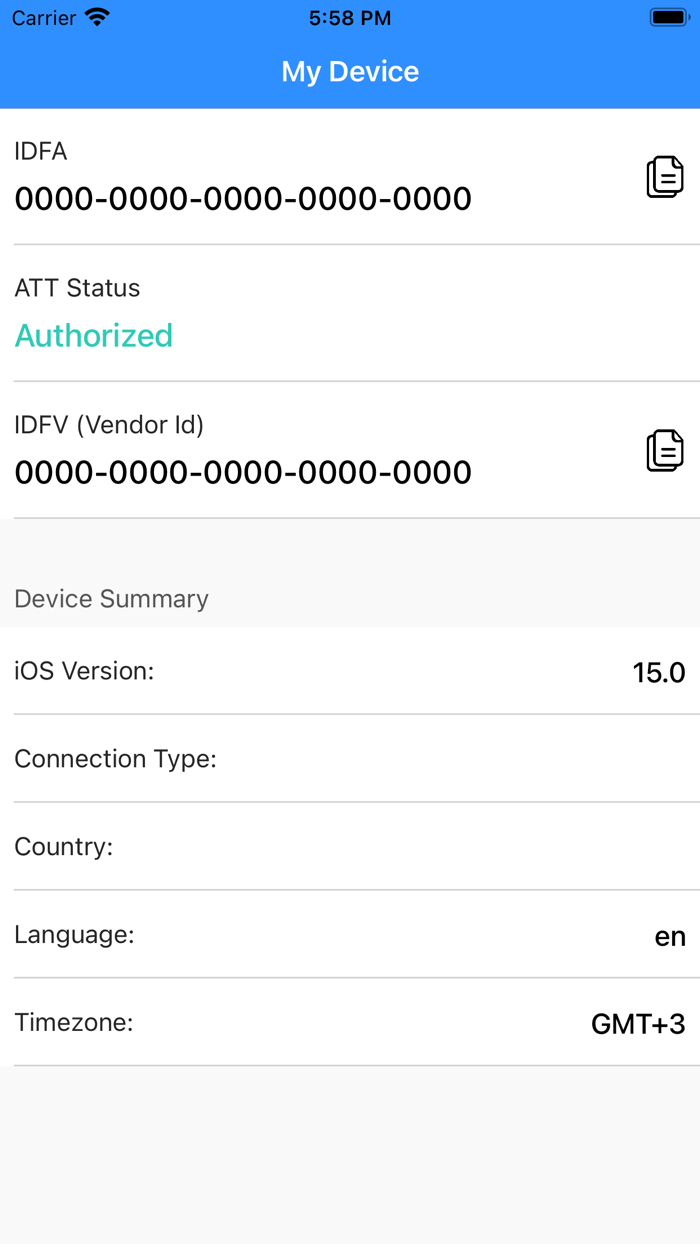 My Device - IDFA, IDFV