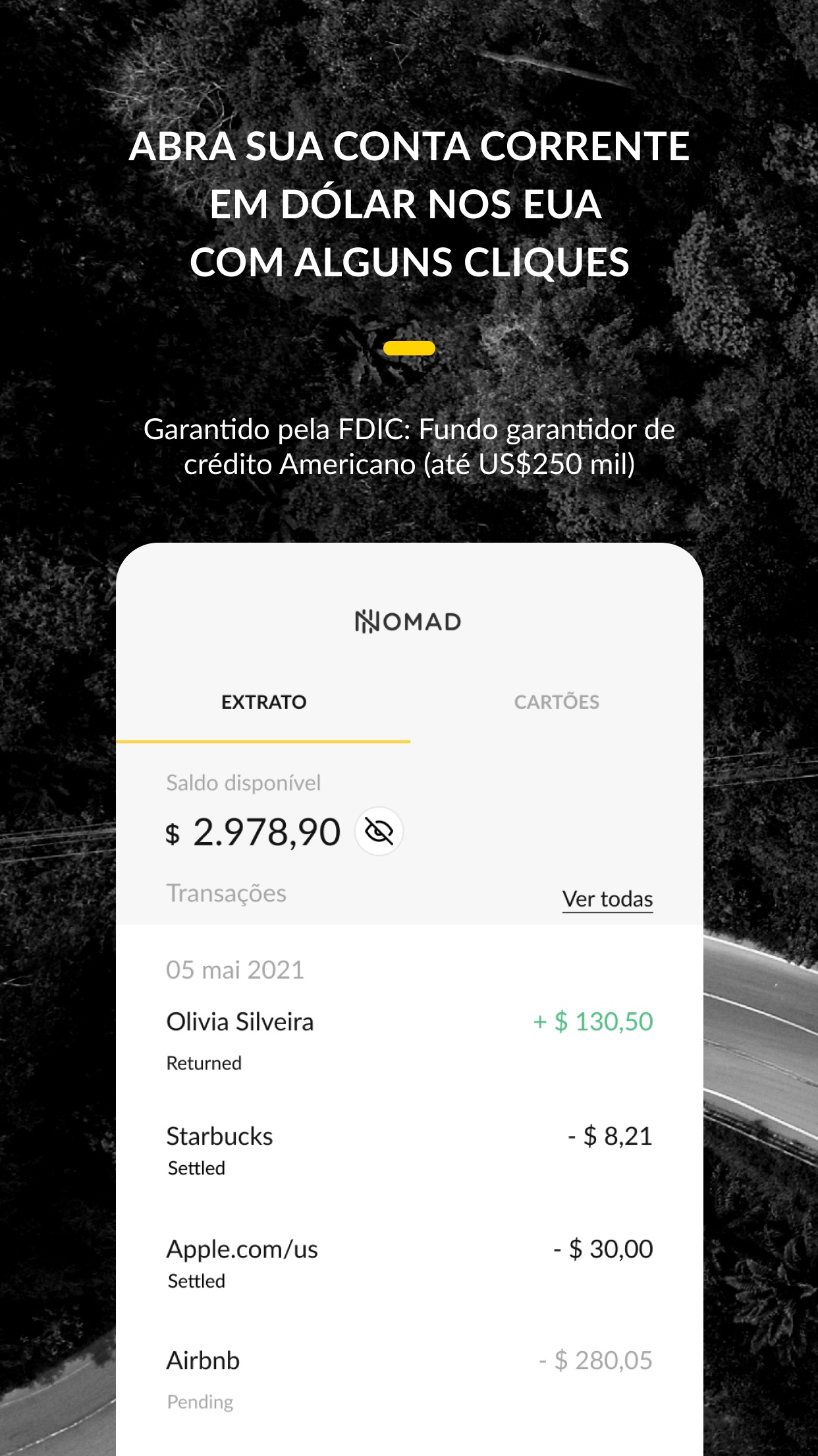 Screenshot do app Nomad: Conta Digital Global