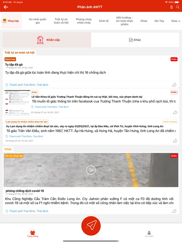 Phản ánh ANTT Thái Bình