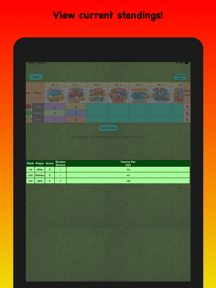 Pellys Mini Golf Scorecard