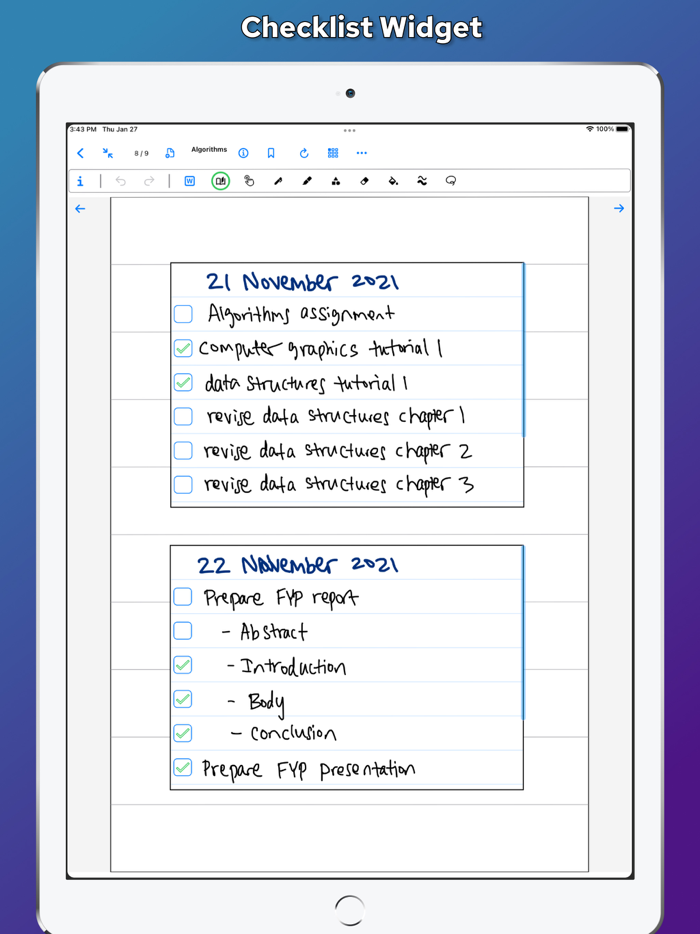 Widget Notebook - Digital Ink